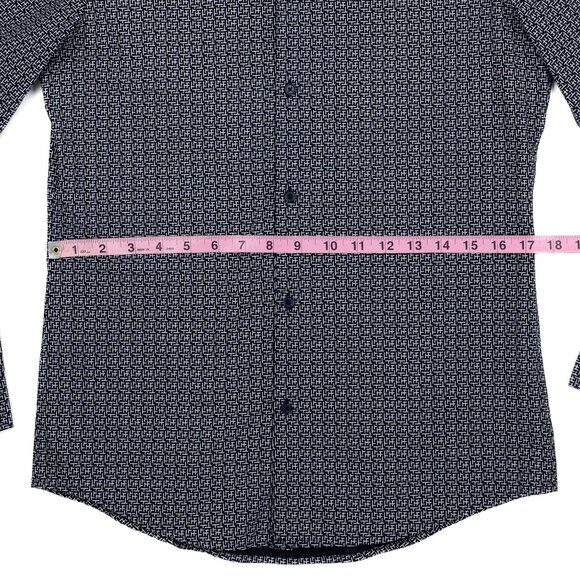 H&M Men's SMALL Black Geometric Abstract Crosshatch Print Button Up LS Shirt - Picture 7 of 11